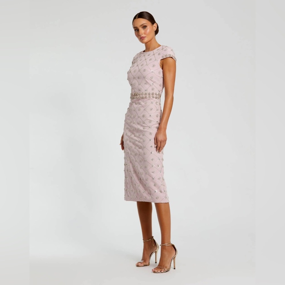 MAC DUGGAL
Pink Hand Embellished High Neck Midi Dress Size 4 - Picture 3 of 4